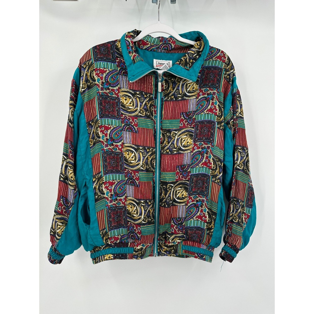 Janeve Womens  Vintage Paisley Silk‎ Bomber Jacket Size M Colorful Maximialist